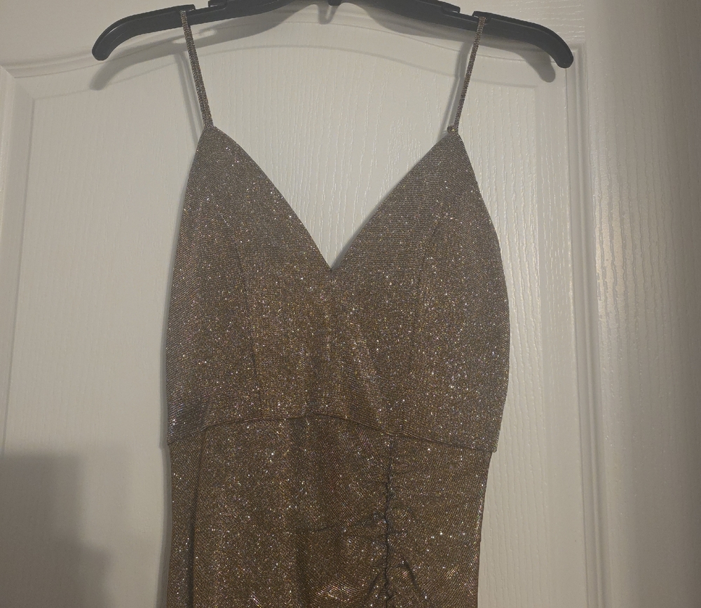 Emerald Sundae Sparkle Gold Strapless V-Neck Dress
